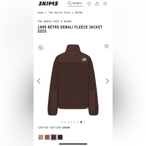 NWT The North Face x SKIMS 1995 RETRO DENALI FLEECE JACKET Size M in Cocoa - Picture 9 of 9